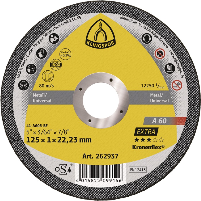 Trennscheibe A 60 Extra D115x1mm ger.INOX Bohr.22,23mm KLINGSPOR