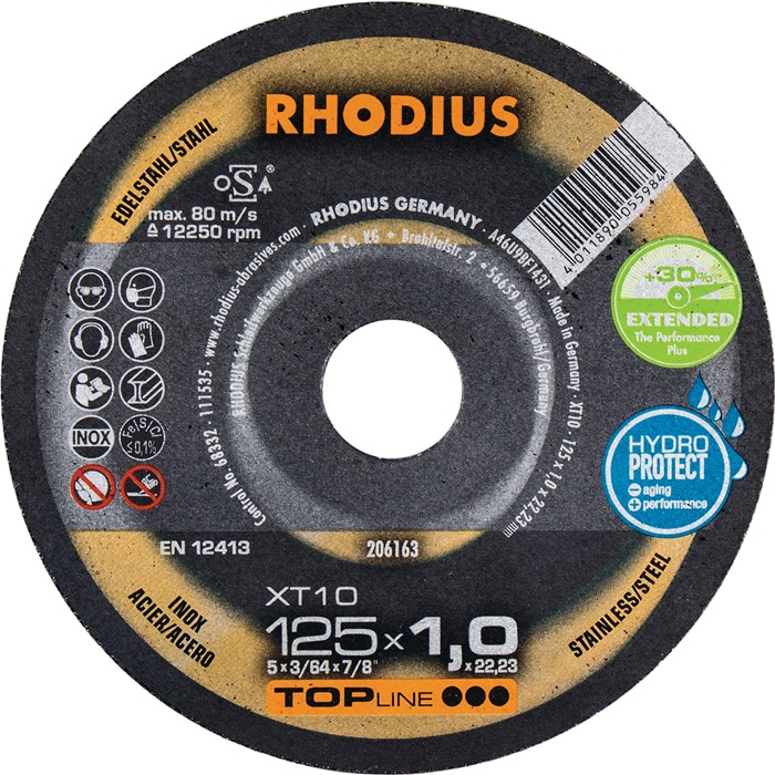 Trennscheibe XT10 D125x1mm ger.INOX Bohr.22,23mm RHODIUS