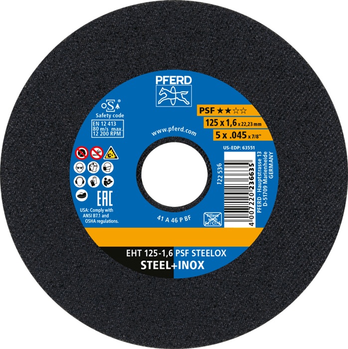 Trennscheibe PSF STEELOX D125x1,6mm ger.INOX Bohr.22,23mm PFERD