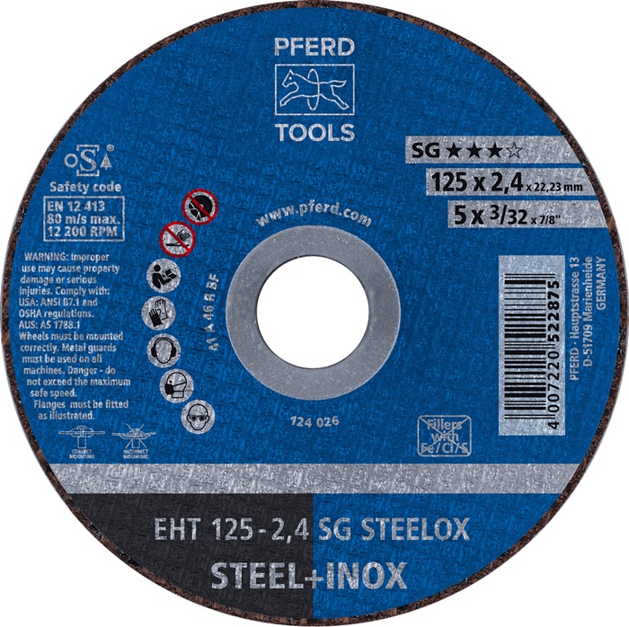 Trennscheibe SG STEELOX D125x2,4mm ger.INOX Bohr.22,23mm PFERD