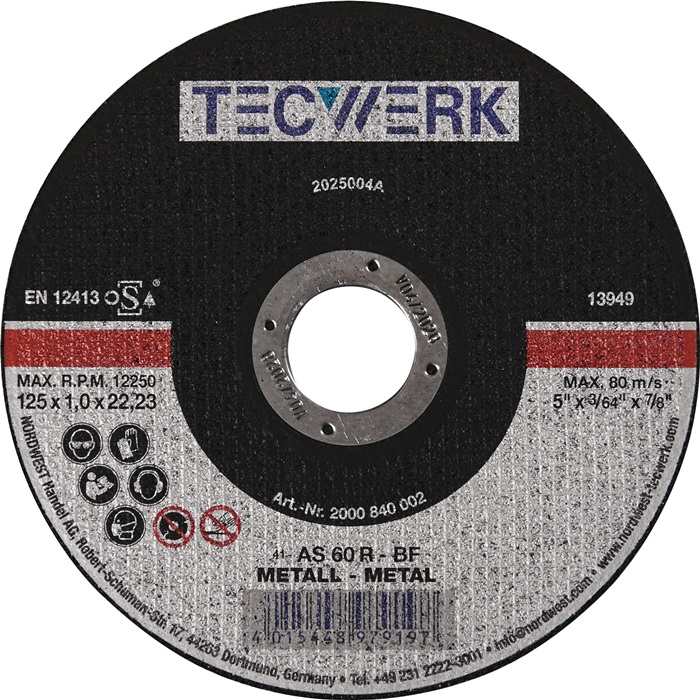 Trennscheibe D115x2,5mm gekr.STA Bohr.22,23mm TECWERK