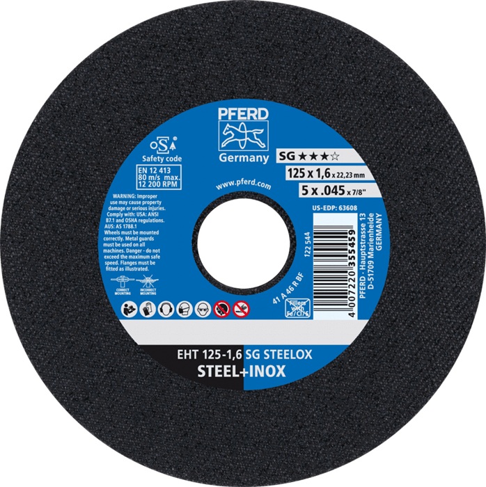 Trennscheibe SG STEELOX D125x1,6mm ger.INOX Bohr.22,23mm PFERD