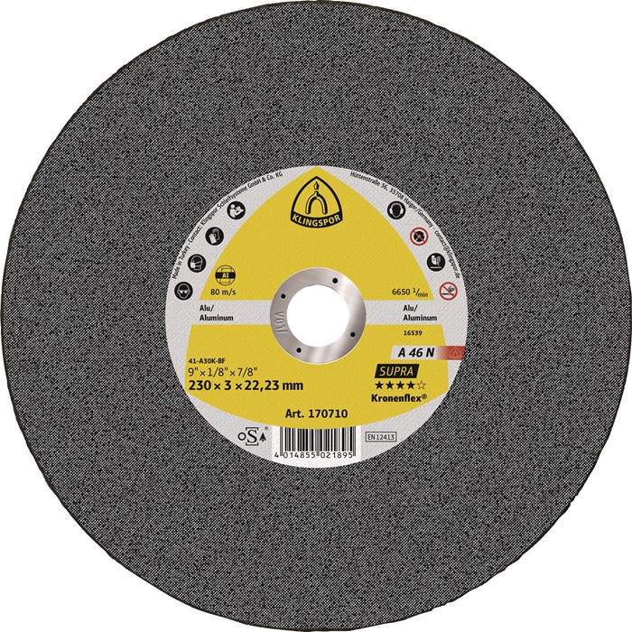 Trennscheibe A 46N Supra D230x3mm ger.Alu.Bohr.22,23mm KLINGSPOR