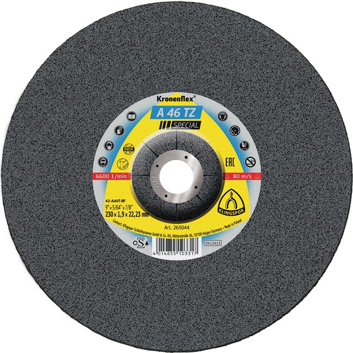 Trennscheibe A 46 TZ Special D230x1,9mm gekr.INOX Bohr.22,23mm KLINGSPOR