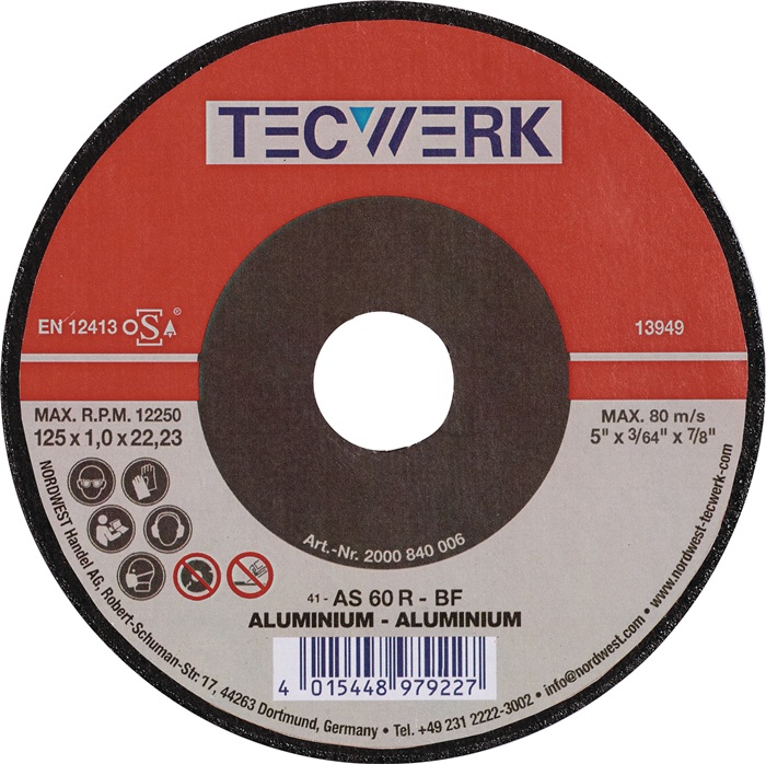 Trennscheibe ALU D125x1,6mm ger.Alu.Bohr.22,23mm TECWERK