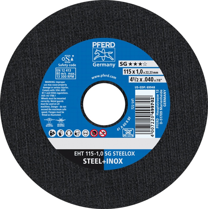 Trennscheibe SG STEELOX D115x1mm ger.INOX Bohr.22,23mm PFERD