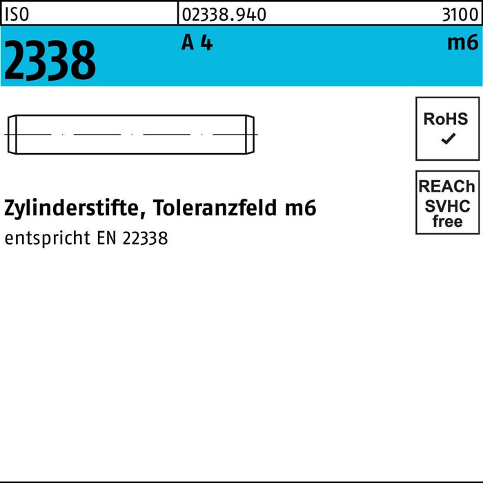Zylinderstift ISO 2338 1,5 m6x 8 A 4 500 Stück