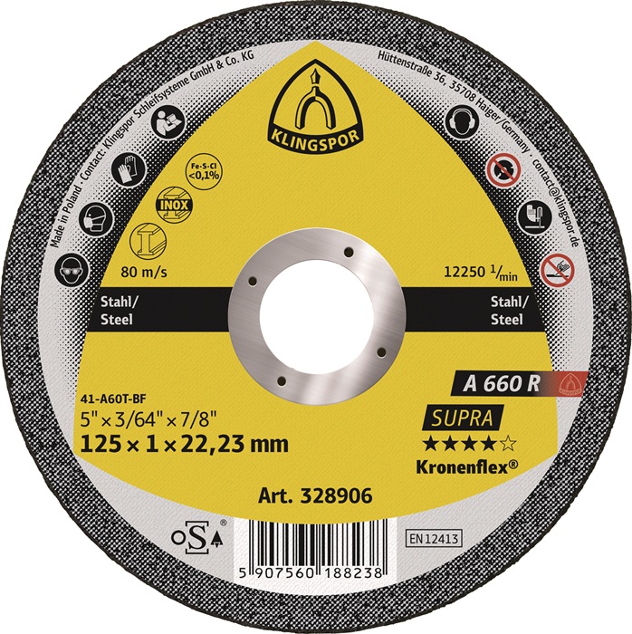 Trennscheibe A 660 R Supra D115x1mm ger.INOX Bohr.22,23mm KLINGSPOR