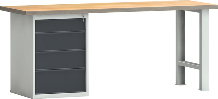 Werkbank PW 700 B2000xT700xH840mm Buche Multiplex lichtgrau/grau 4 Schubl.