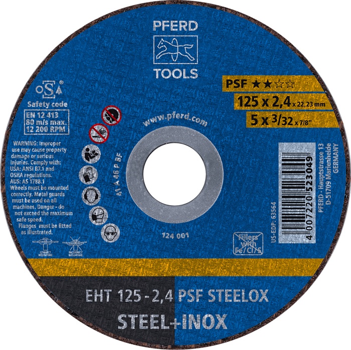 Trennscheibe PSF STEELOX D125x2,4mm ger.INOX Bohr.22,23mm PFERD