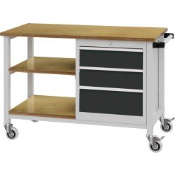 Werkbank B1200xT540xH880mm Buche Multiplex lichtgrau/grau 3 Schubl.2x150,1x200mm