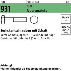 Sechskantschraube DIN 931 Schaft M10x 55 8.8 feuerverz. 100 Stück