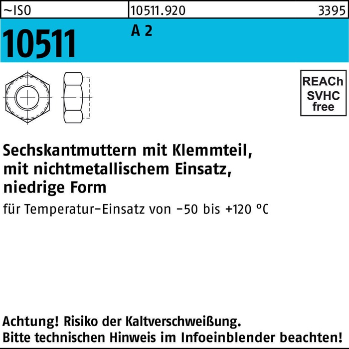 Sechskantmutter ISO 10511 m.Klemmteil M 24 A 2 25 Stück