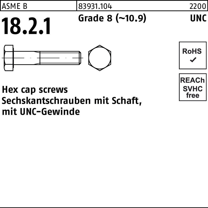 Sechskantschraube R 83931 UNC-Gewinde/Schaft 1/4x1 1/2 Grade 8 (~10.9) 100St.