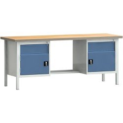 Werkbank PW 700 B2000xT700xH840mm Buche Multiplex grau/blau 2Schubl.2Türen