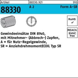 Gewindeeinsatz R 88330 FormA M3x 4,5 A 2 25 Stück AMECOIL