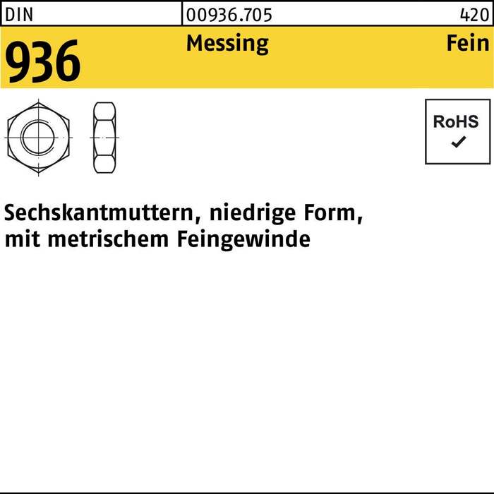 Sechskantmutter DIN 936 M14x 1,5 Messing 50 Stück