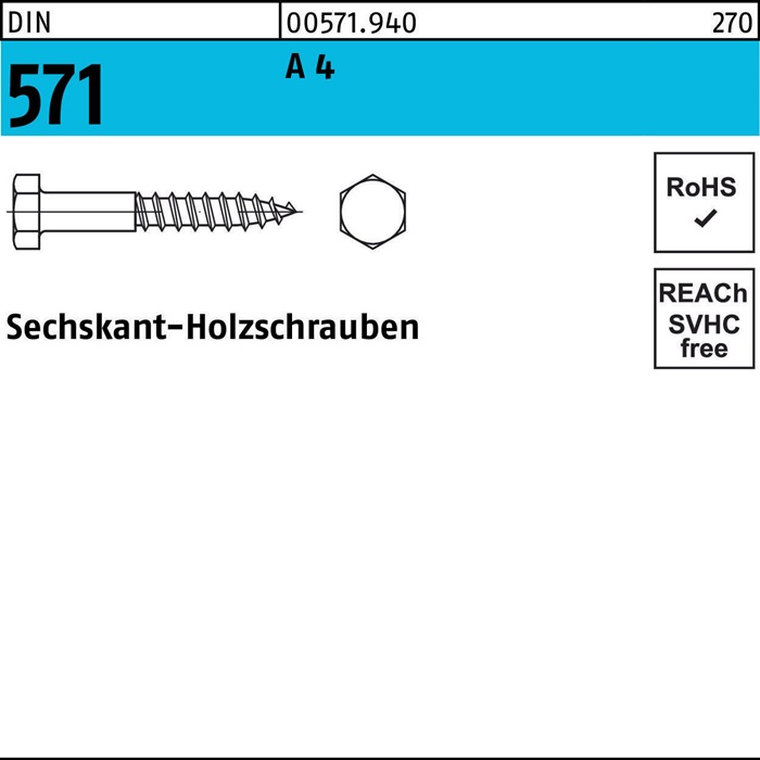 Sechskantholzschraube DIN 571 16x 120 A 4 10 Stück