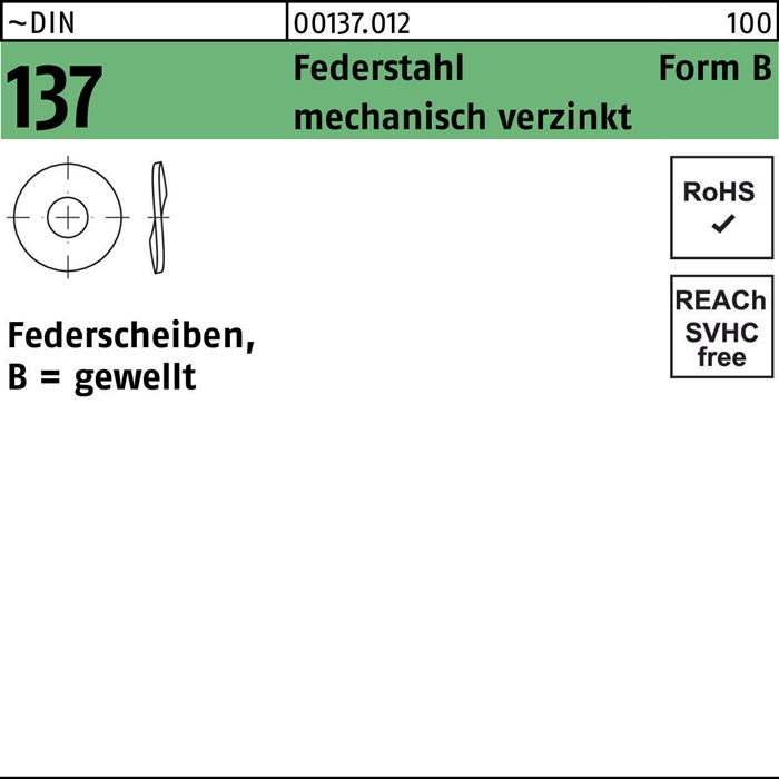 Federscheibe DIN 137 B 14 Federstahl mech.verz. 100 Stück