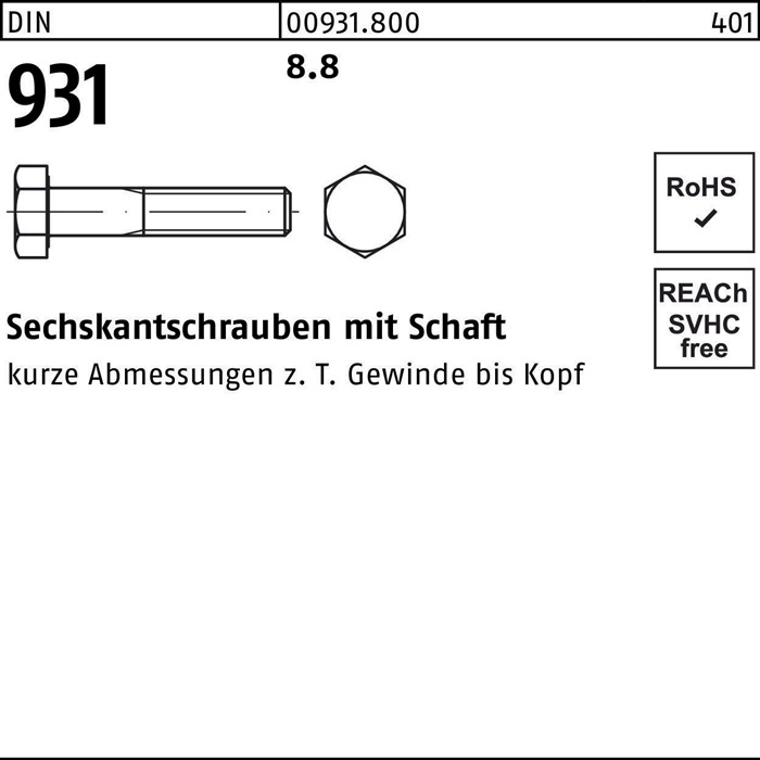 Sechskantschraube DIN 931 Schaft M36x 230 8.8 1 Stück