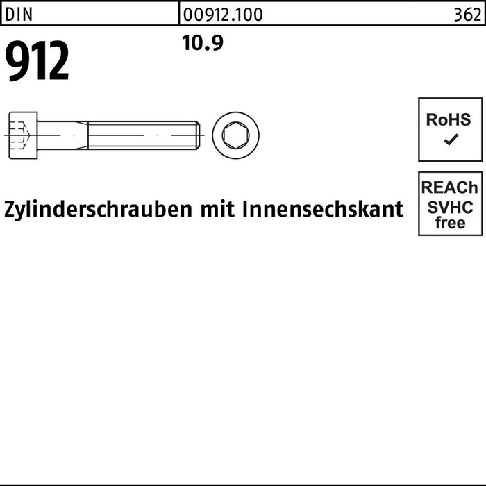 Zylinderschraube DIN 912 Innen-6kt M10x 80 10.9 100 Stück