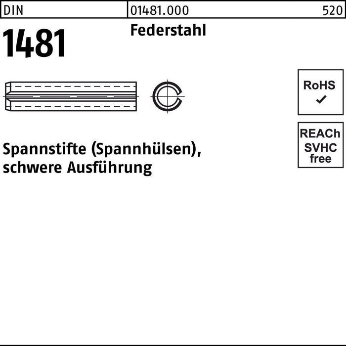 Spannstift DIN 1481 16x 22 Federstahl schwere Ausführung 25 Stück