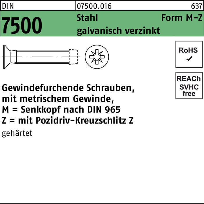 Gewindefurchendeschraube DIN 7500 SEKO PZ MM 5x30-Z Stahl galv.verz. 1000St.