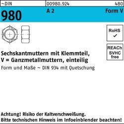 Sechskantmutter DIN 980 Klemmteil VM 5 A 2 1000 Stück