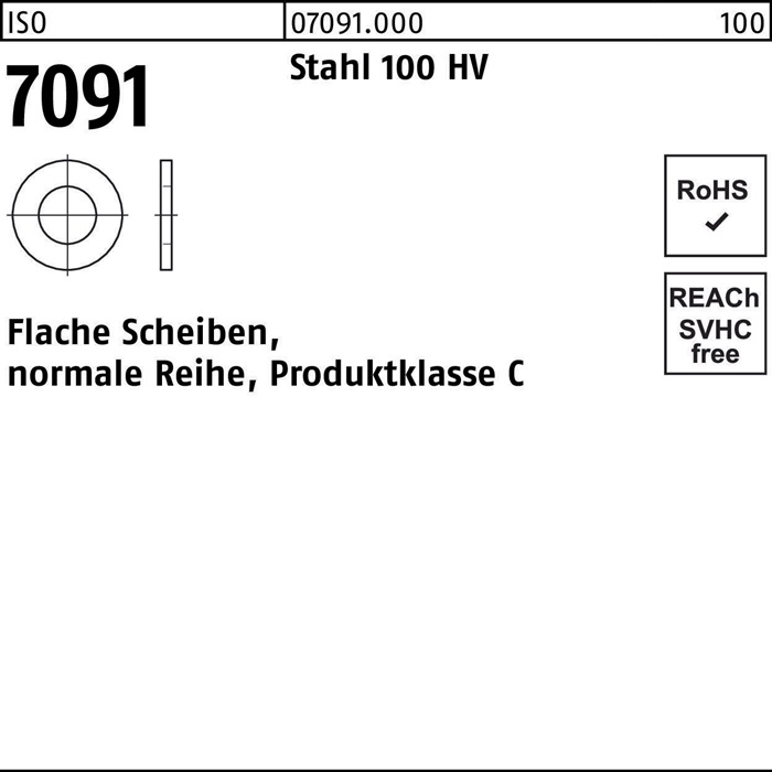 Unterlegscheibe ISO 7091 16 Stahl 100 HV 100 Stück