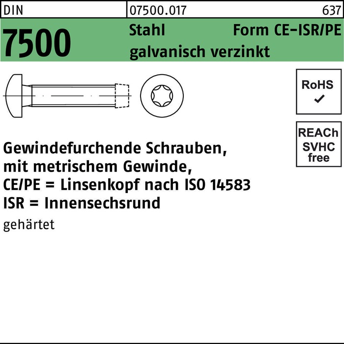 Gewindefurchendeschraube DIN 7500 LIKO ISR CEM 5x16-T25 Sta galv.verz. 1000St.