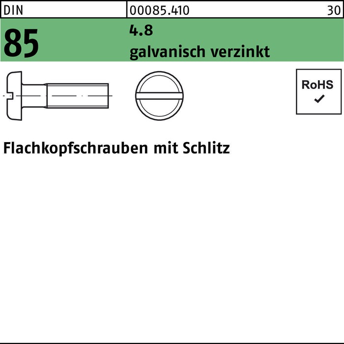 Flachkopfschraube DIN 85 m.Schlitz M4x25 4.8 galv.verz. 200St.