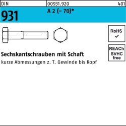Sechskantschraube DIN 931 m.Schaft M 16 x 210 A 2 (- 70) 10 Stück