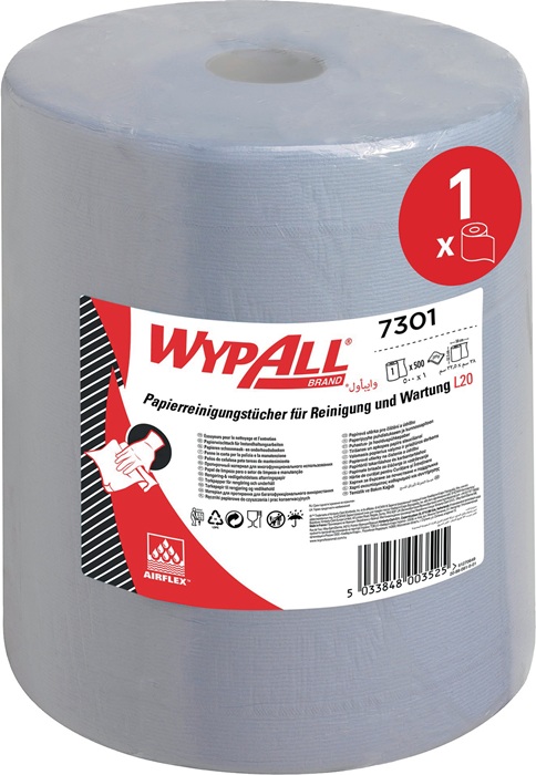 Wischtuch WYPALL L20 7301 L.ca.385 mmxB.ca.325mm blau 500 Tü./Rl.