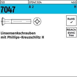 Linsensenkschraube ISO 7047 PH M3x 30-H A 2 500 Stück