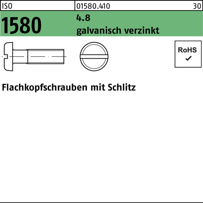 Flachkopfschraube ISO 1580 Schlitz M5x 12 4.8 galv.verz. 200 Stück