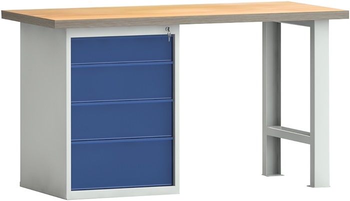 Werkbank PW 700 B1500xT700xH840mm Buche Multiplex lichtgrau/blau 4 Schubl.