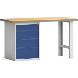 Werkbank PW 700 B1500xT700xH840mm Buche Multiplex lichtgrau/blau 4 Schubl.