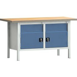 Werkbank PW 700 B1500xT700xH840mm Buche Multiplex grau/blau 2 Schubl.2 Türen