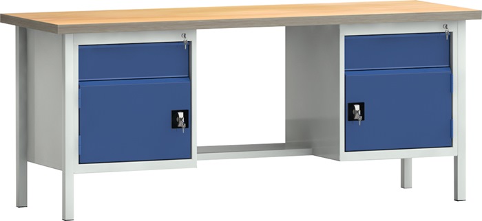 Werkbank PW 700 B2000xT700xH840mm Buche Multiplex lichtgrau/blau 2Schubl.2Türen