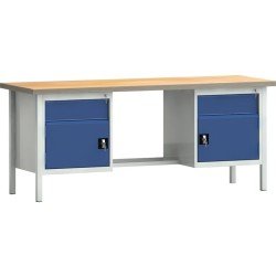 Werkbank PW 700 B2000xT700xH840mm Buche Multiplex lichtgrau/blau 2Schubl.2Türen