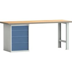 Werkbank PW700 B2000xT700xH840mm Buche Multiplex lichtgrau/brillantblau 4Schubl.