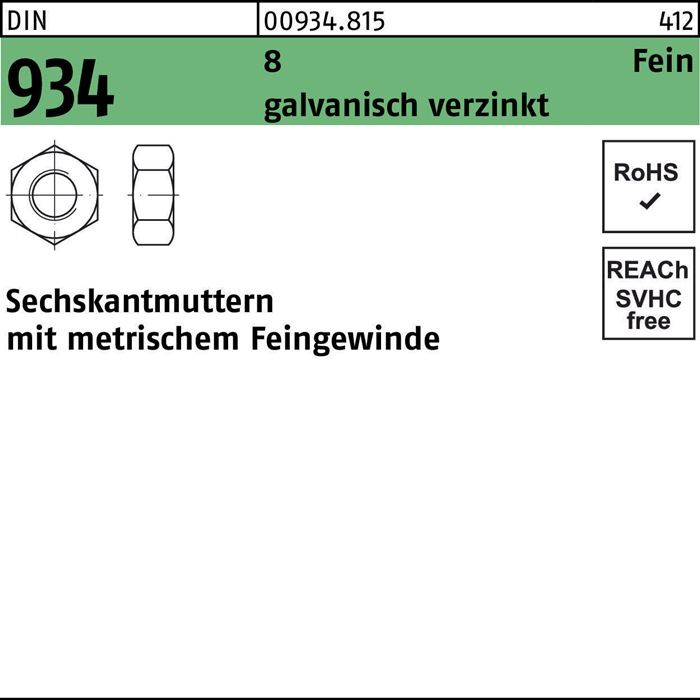 Sechskantmutter DIN 934 M 36 x 2 8 galvanisch verzinkt 20 Stück