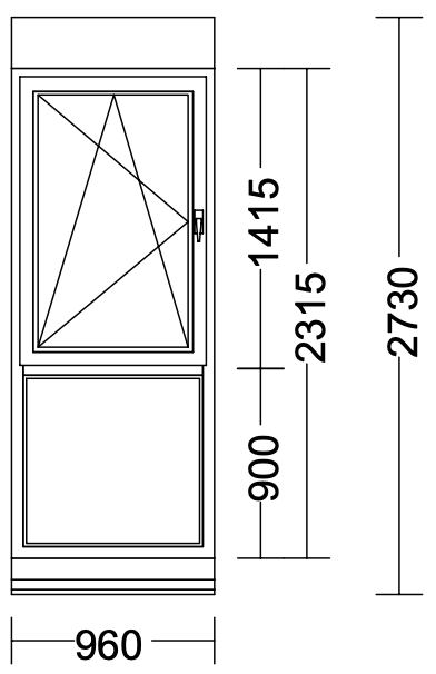 Kunststoff-Fenster (960x2315), 3-fach Verglasung, 1-tlg. m. Absturzsich., DKL, VEKA Softline 82 MD (mit el. Rollladen)
