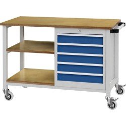 Werkbank B1200xT540xH880mm Buche Multiplex lichtgrau/signalblau 5 Schubl.