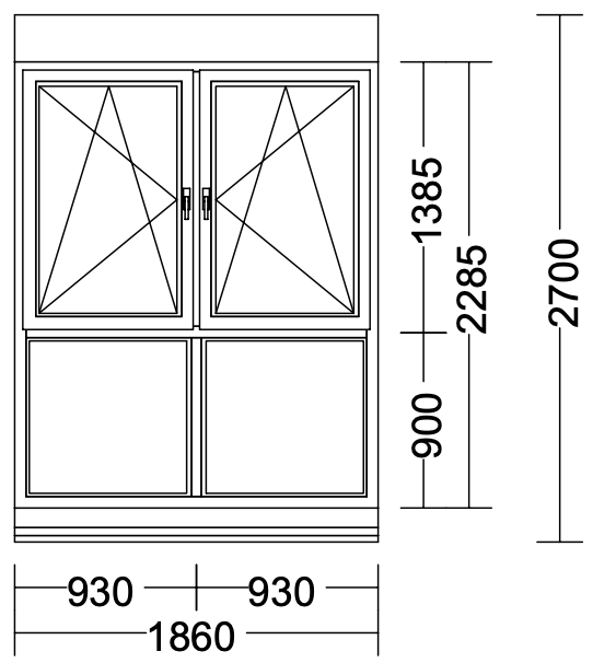 Kunststoff-Fenster (1860x2285), 3-fach Verglasung, 2-tlg. m. Absturzsich., DKL/DKR, Unterlicht, VEKA Softline 82 MD (mit el. Rollladen)