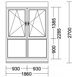 Kunststoff-Fenster (1860x2285), 3-fach Verglasung, 2-tlg. m. Absturzsich., DKL/DKR, Unterlicht, VEKA Softline 82 MD (mit el. Rollladen)