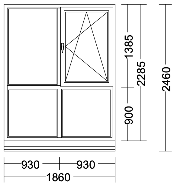 Kunststoff-Fenster (1860x2285), 3-fach Verglasung, 2-tlg. m. Absturzsich., Fest/DKR, Unterlicht, VEKA Softline 82 MD