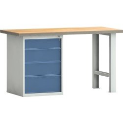 Werkbank PW700 B1500xT700xH840mm Buche Multiplex lichtgrau/brillantblau 4Schubl.