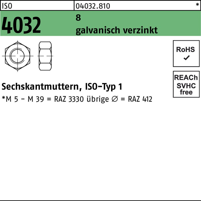 Sechskantmutter ISO 4032 M36 8 galv.verz. 10 Stück