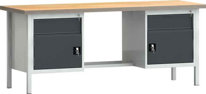 Werkbank PW 700 B2000xT700xH840mm Buche Multiplex lichtgrau/grau 2 Schubl.2Türen